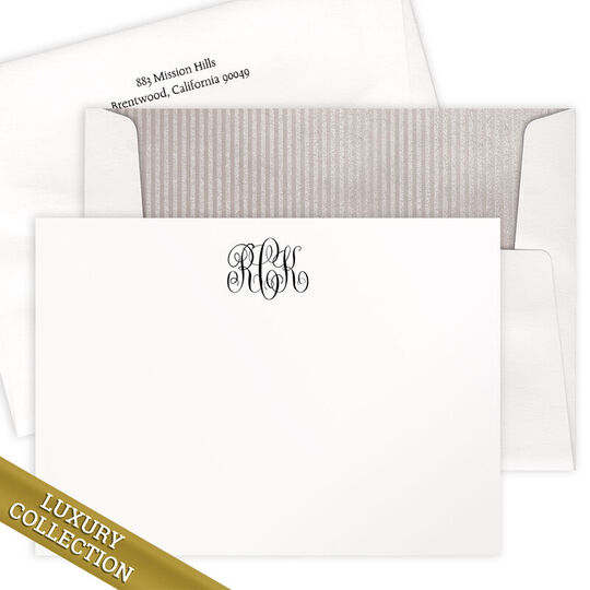 Luxury Script Monogram Flat Note Card Collection - Raised Ink